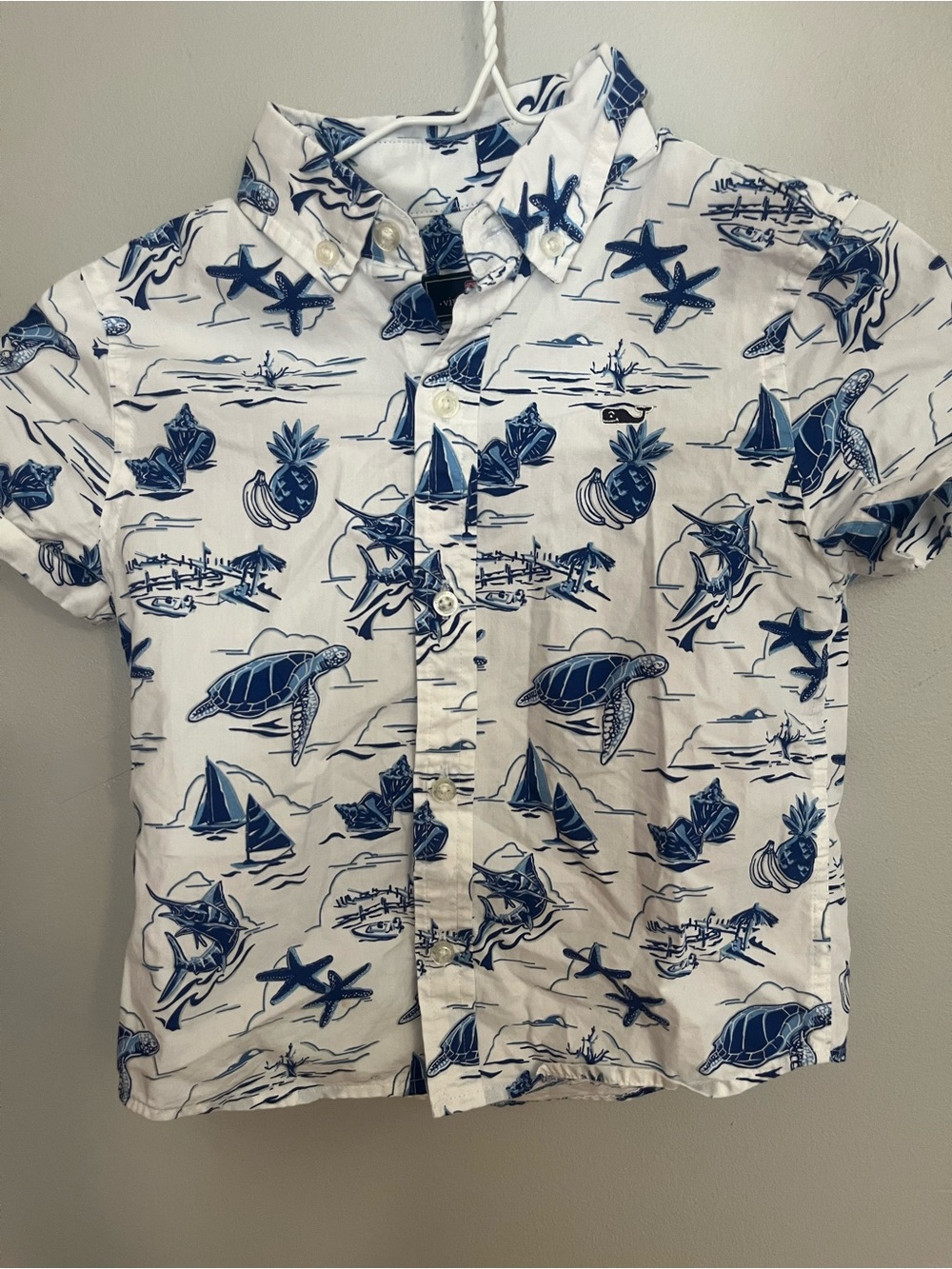 Vineyard Vines White & Navy Sea Life Short-Sleeve Button-Down Shirt